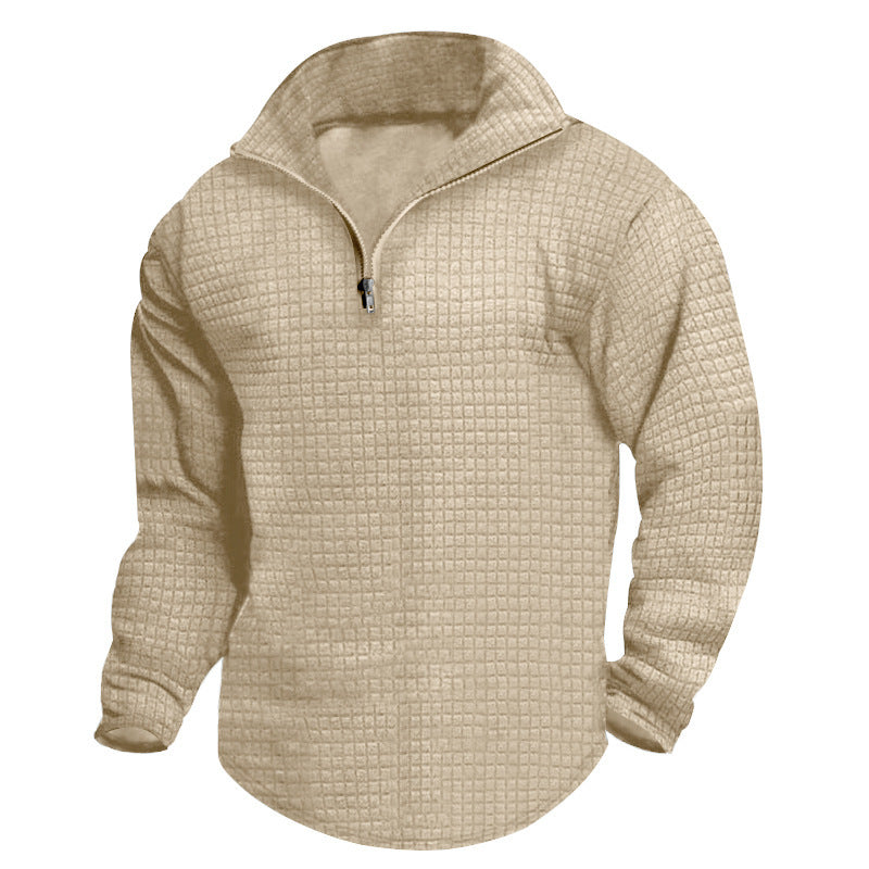 Men's Padded Thermal Half-zip with Waffle Texture, Brushed Lining, and Rounded Hem