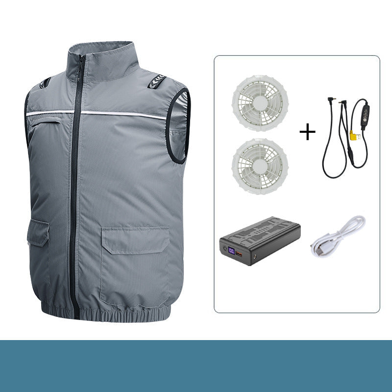 Unisex Lightweight Cooling Work Vest with Integrated Fans and External Battery