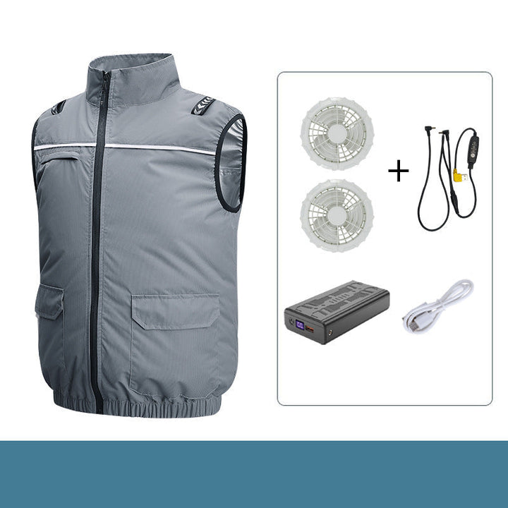 Unisex Lightweight Cooling Work Vest with Integrated Fans and External Battery