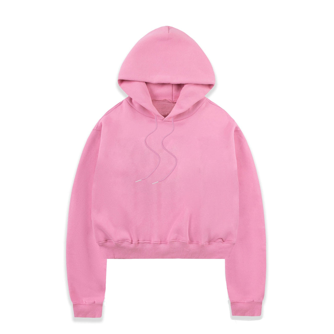 Women's Cropped Hoodie with Soft Fleece Interior and Elastic Ribbed Hem