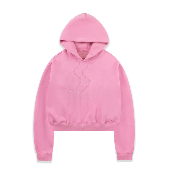 Women's Cropped Hoodie with Soft Fleece Interior and Elastic Ribbed Hem