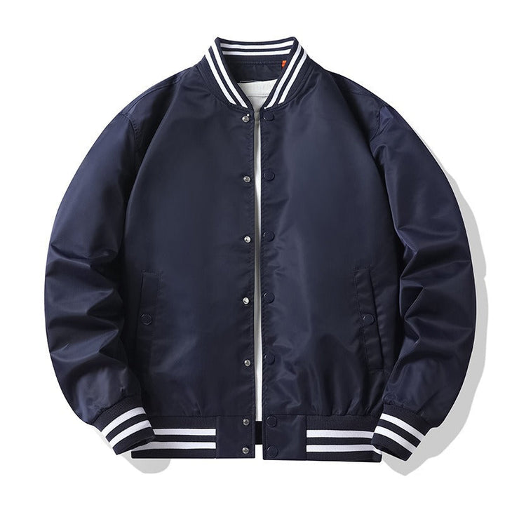 Men's Retro-striped Collar Varsity Snap-front Satin-effect Bomber Jacket