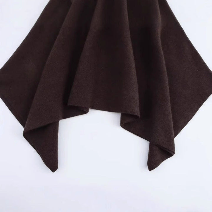 Women's Fine Oversize Poncho with Stand Collar and Asymmetric Hem