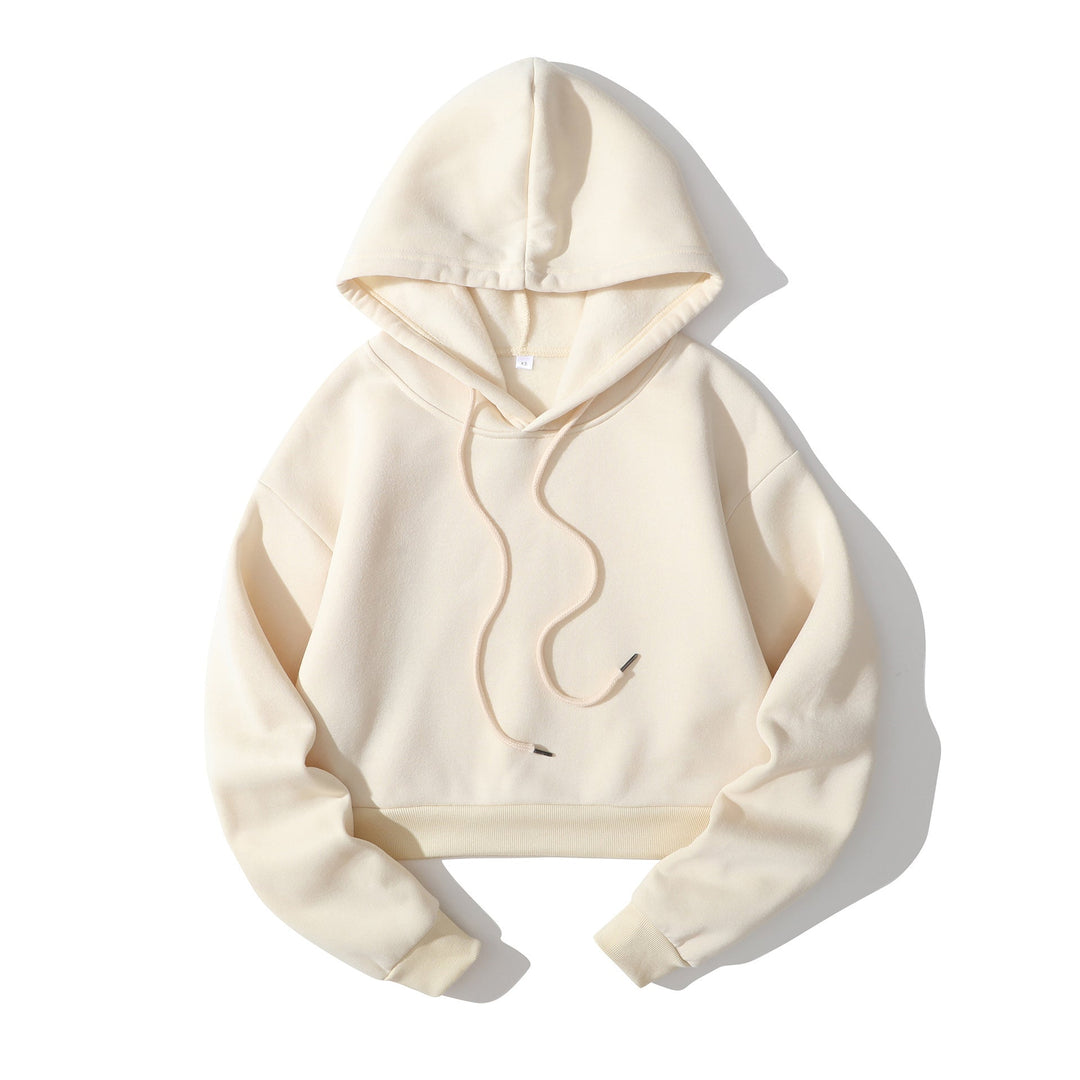 Women's Cropped Hoodie with Soft Fleece Interior and Elastic Ribbed Hem