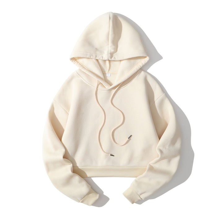 Women's Cropped Hoodie with Soft Fleece Interior and Elastic Ribbed Hem