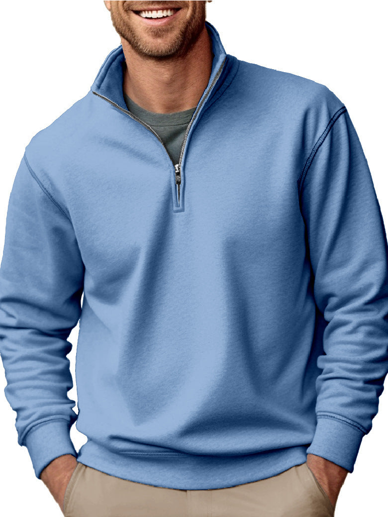 Men's Half-zip Sweatshirt with Stand-up Collar and Soft Fleece Interior Lining