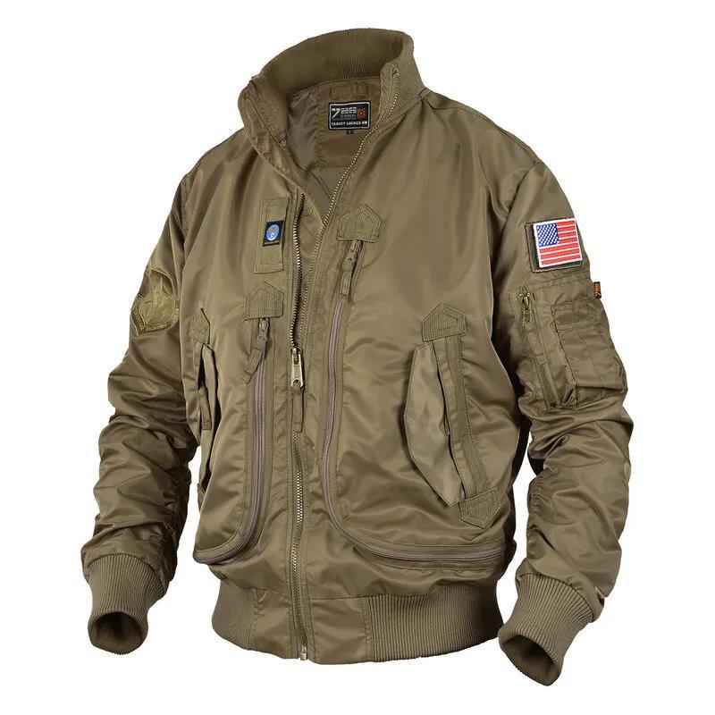 Men's Classic Bomber Jacket in Flight Style with Thermal Lining Utility Pockets and Ribbed Cuffs