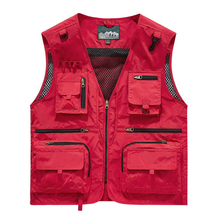 Men's Multifunctional Outdoor Utility Vest with Numerous Zip Pockets, D-ring and Carabiner