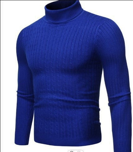 Men's Ribbed Turtleneck Sweater with Cable Knit Pattern and Form-fitting Slim-fit Silhouette