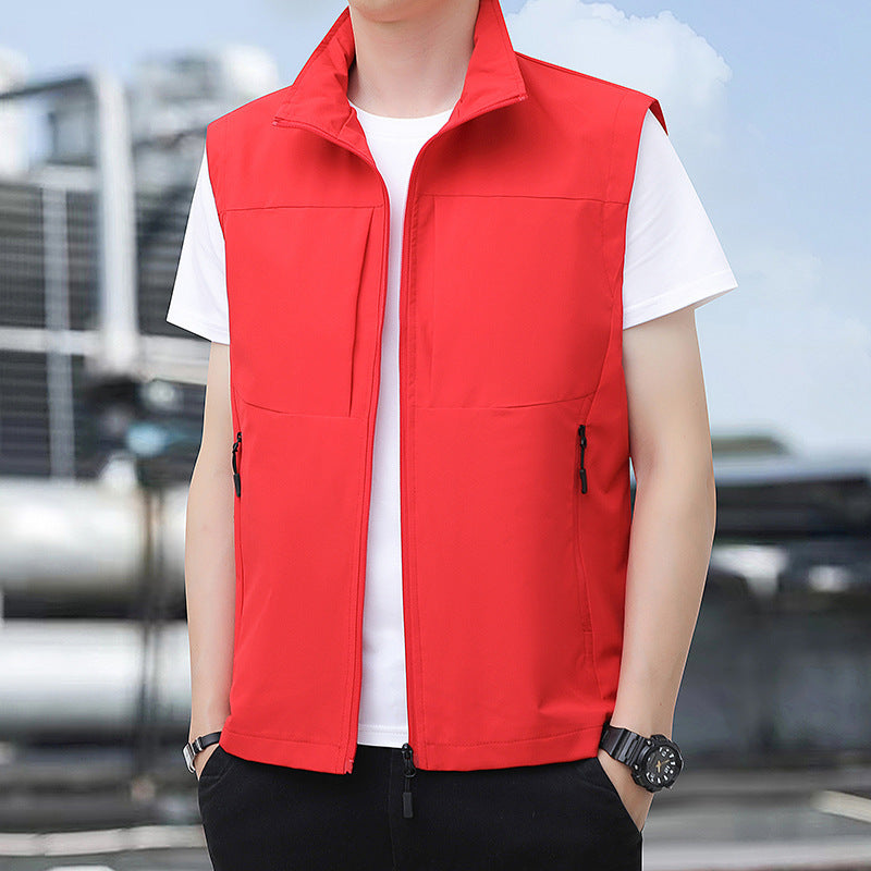 Men's Nano Lightweight Windproof Outdoor Vest with Stand-up Collar and Concealed Zip Pockets