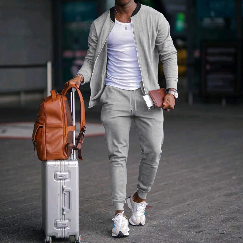 Men's Casually Cut Sweat Set with Zip Bomber Jacket and Tapered Jogging Pants made of Soft Cotton Fleece