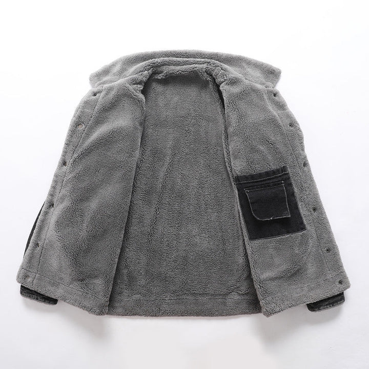 Men's Vintage Denim Jacket with Sherpa Lining, Shirt Collar and Functional Pockets