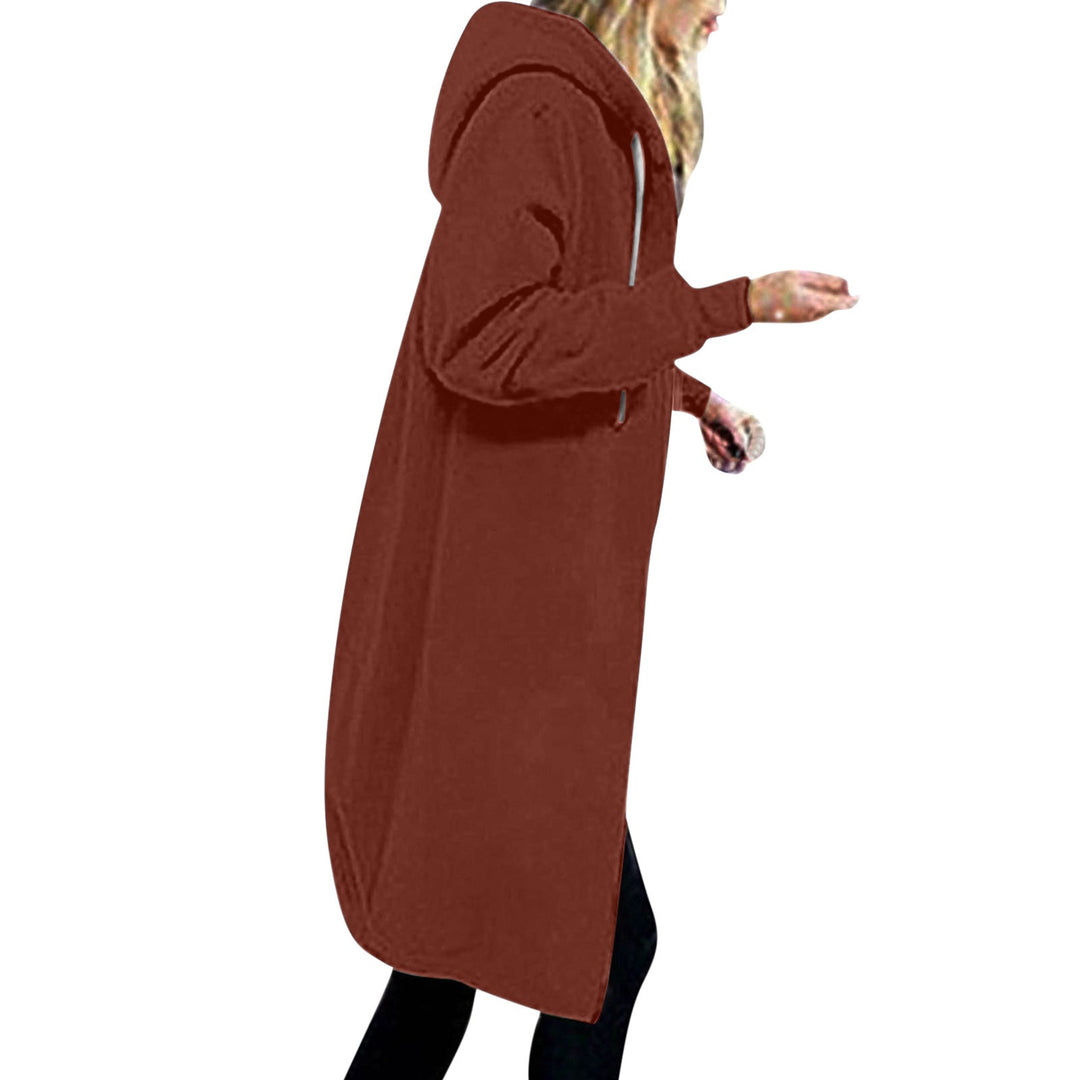 Women's Longer Oversized Hoodie Coat with Rounded Hem and Zip Pockets