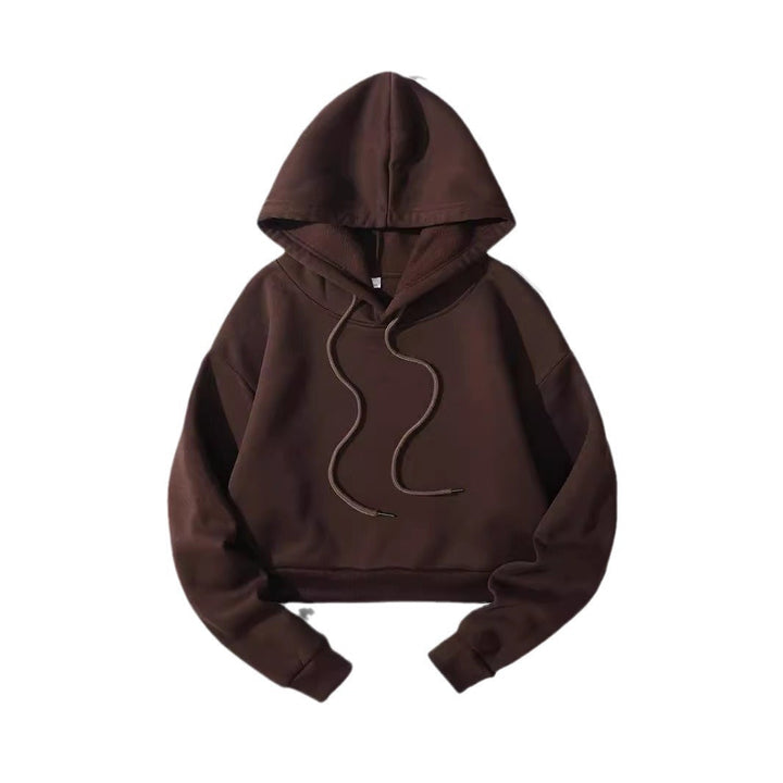 Women's Cropped Hoodie with Soft Fleece Interior and Elastic Ribbed Hem