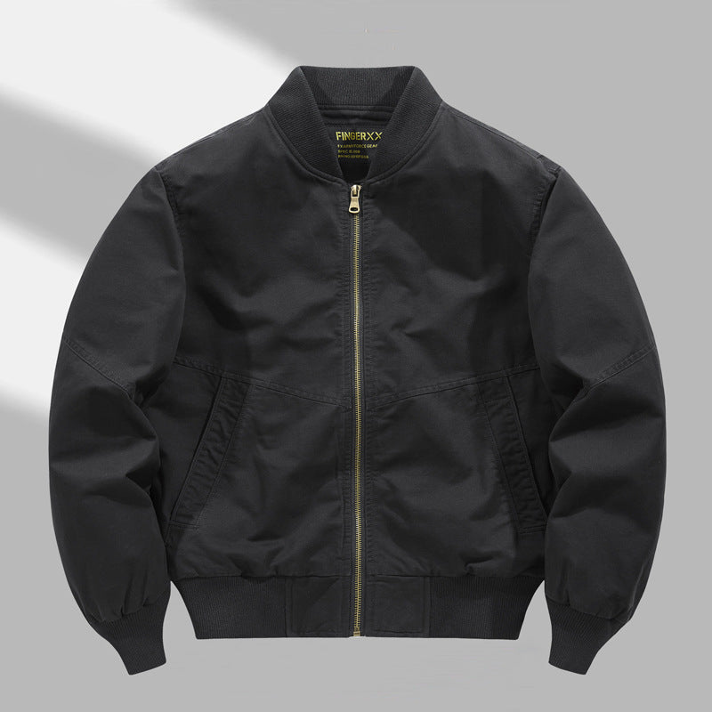 Men's Military-inspired Canvas Utility Bomber Jacket with Reinforced Elbow Panels and Angled Welt Pockets
