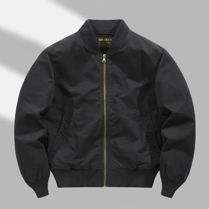 Men's Military-inspired Canvas Utility Bomber Jacket with Reinforced Elbow Panels and Angled Welt Pockets