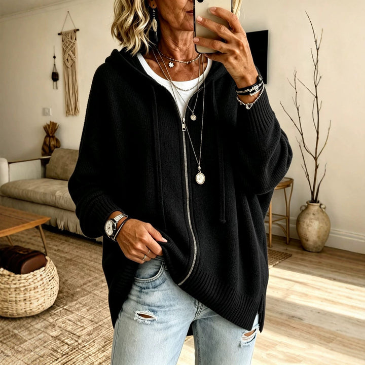Women's Oversize Hooded Zip Cardigan made of Soft Fine Knit