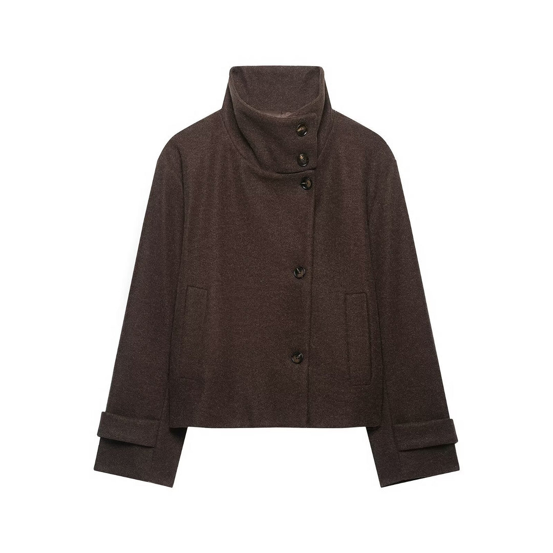 Women's Short Jacket made of Wool Blend with High Stand-up Collar