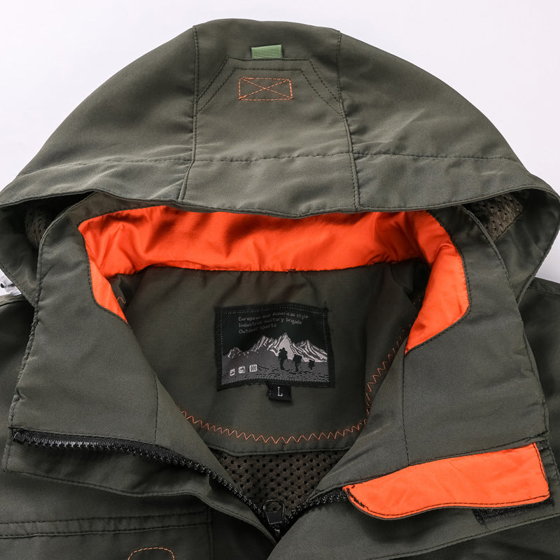 Men's Waterproof and Windproof Outdoor Parka with Detachable Hood