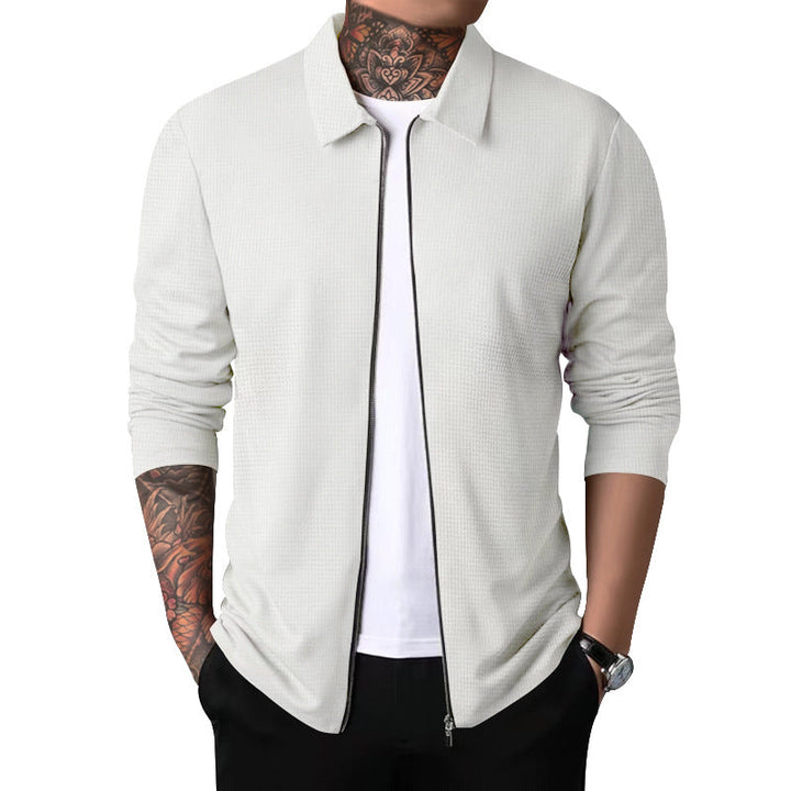 Men's Nano Structured Shirt Jacket with Waffle Structure, Full-length Zipper and Slim Fit