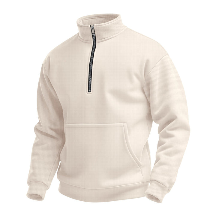 Unisex Comfortable Half-zip Pullover with Kangaroo Pocket and Stand-up Collar made of Structured Fleece