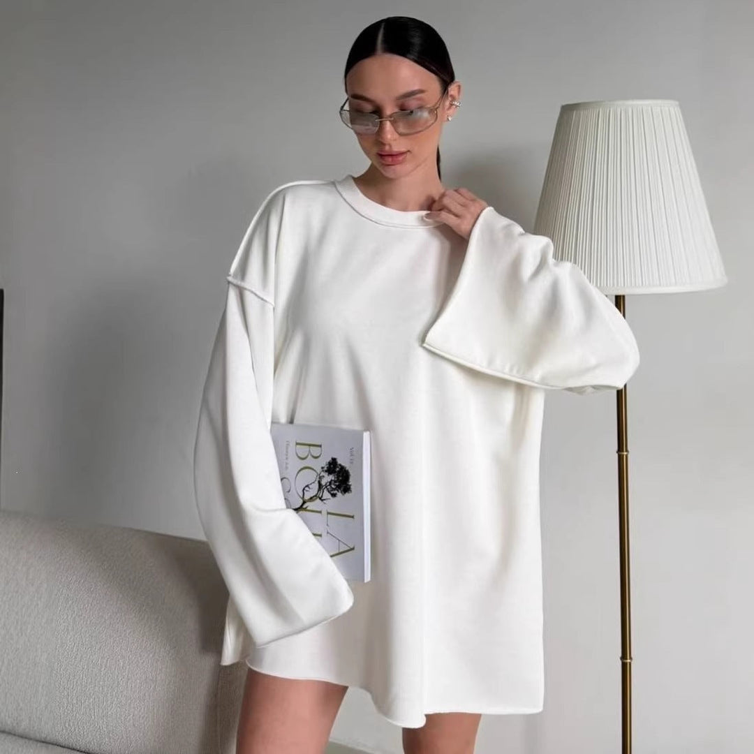 Women Oversized Sweater Dress with Wide Trumpet Sleeves