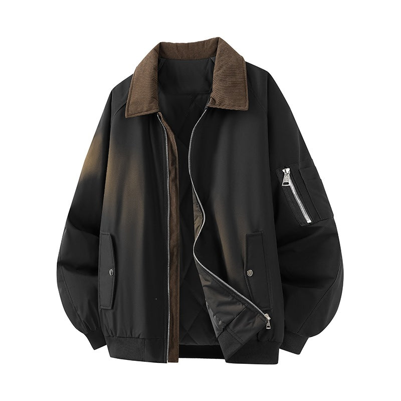 Men's Oversized Bomber Jacket with Quilted Thermal Inner Filling, Checked Inner Collar & Arm Pocket
