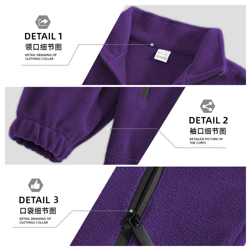 Men's Fleece Jacket with Zipper, Stand-up Collar and Zip Pockets