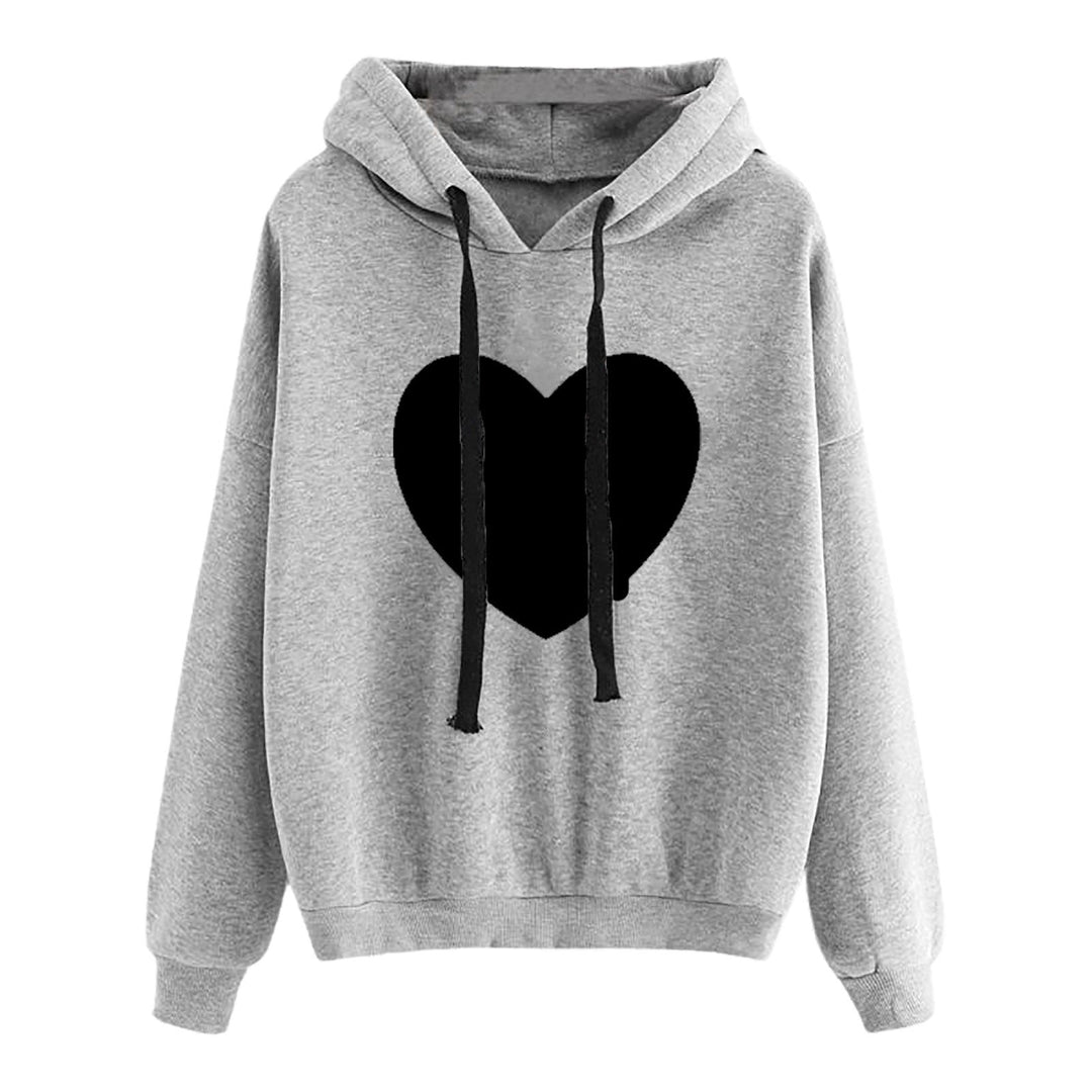 Women Light Oversized Hoodie with Heart EKG Motif, Long Cords and Elastic Cuff