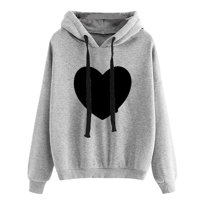 Women Light Oversized Hoodie with Heart EKG Motif, Long Cords and Elastic Cuff