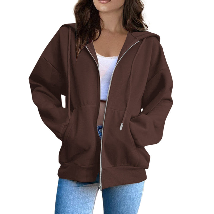 Women's Casual Hoodie Jacket with Continuous Zipper, Kangaroo Pockets, and Voluminous Raglan Sleeves