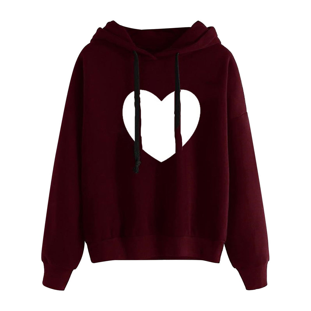 Women Light Oversized Hoodie with Heart EKG Motif, Long Cords and Elastic Cuff