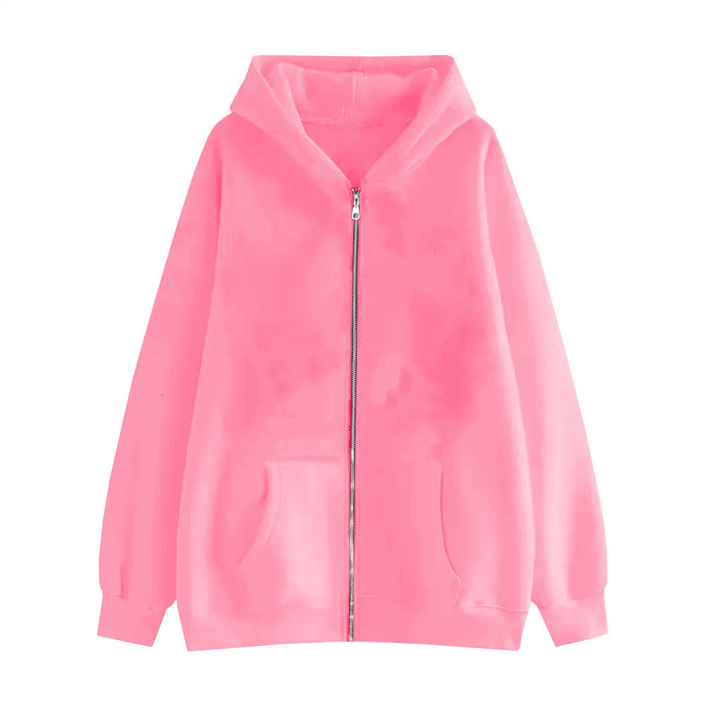 Unisex Casual Hoodie Jacket with Sturdy Metal Zipper Double-layered Hood and Deep Kangaroo Pockets