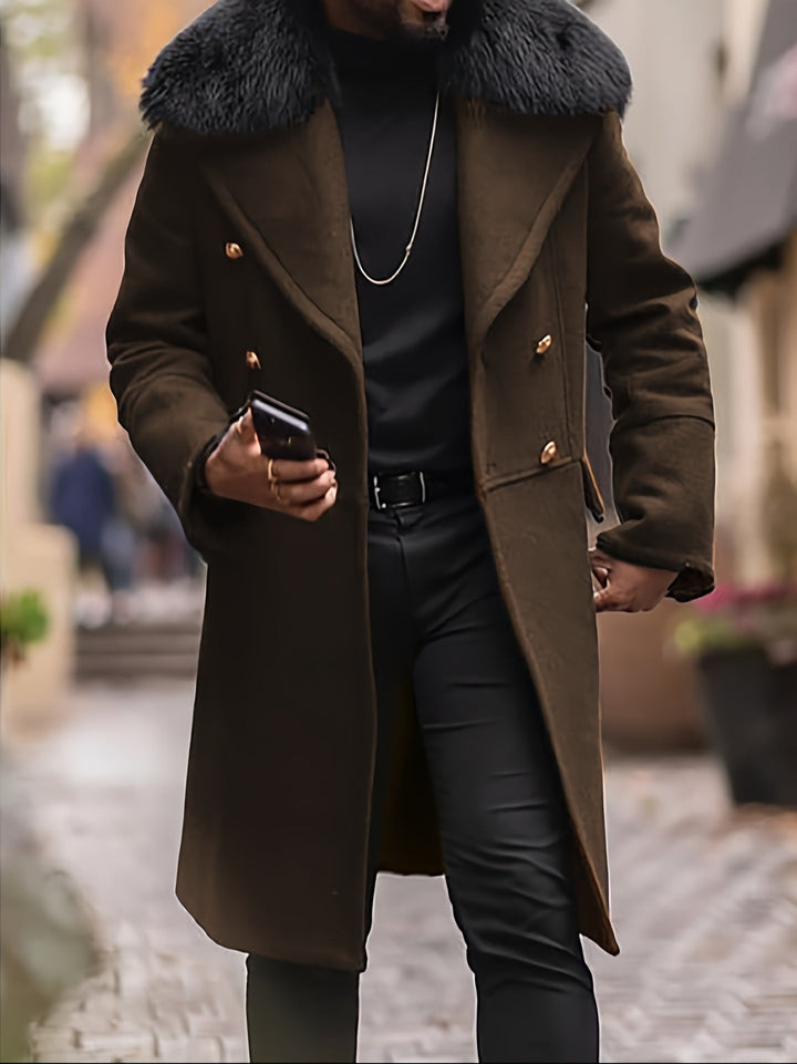 Men's Elegant Wool Jacket with Faux Fur Collar