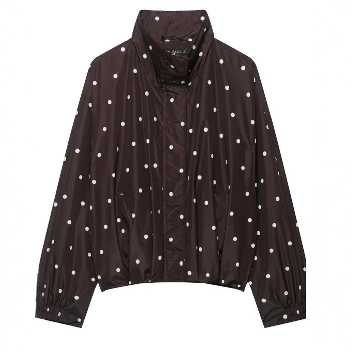 Women's Cropped Blouson Jacket made of Woven Fabric with Stand-up Collar, Elastic Hem, and Fine Check Design