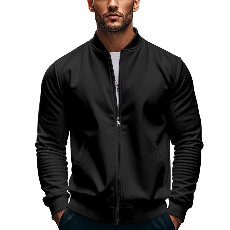 Men's Bomber in Modern Minimal Style with Stand-up Collar, Elastic Hem and Functional Seam Pockets