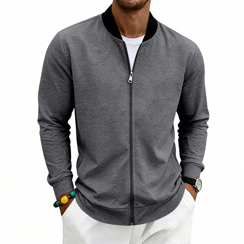 Men's Lightweight Bomber Jacket made of Jersey with Stand-up Collar, Elastic Cuffs, and Concealed Pockets