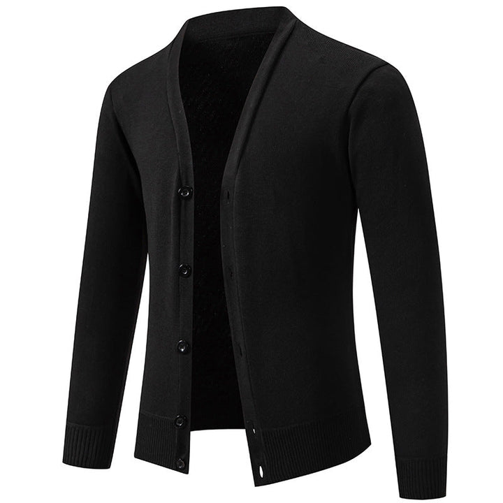 Men's Lightweight Fine Knit Cardigan with V-neck, Concealed Button Placket and Elastic Ribbed Cuffs