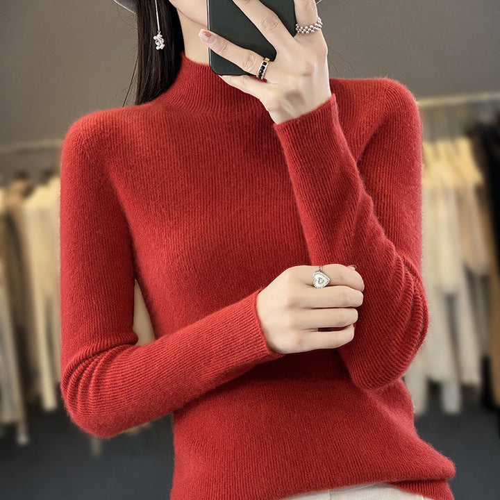 Women's Slim Fine Knit Mock Neck Sweater made of Fine Angora Blend