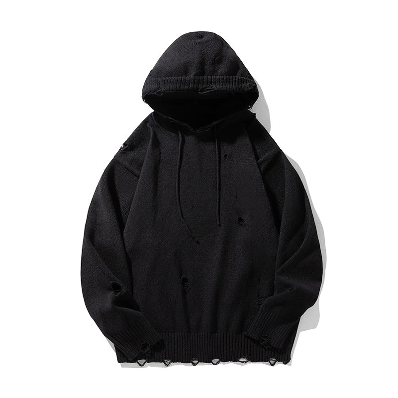 Unisex Oversize Knit Hoodie in Destroyed Look