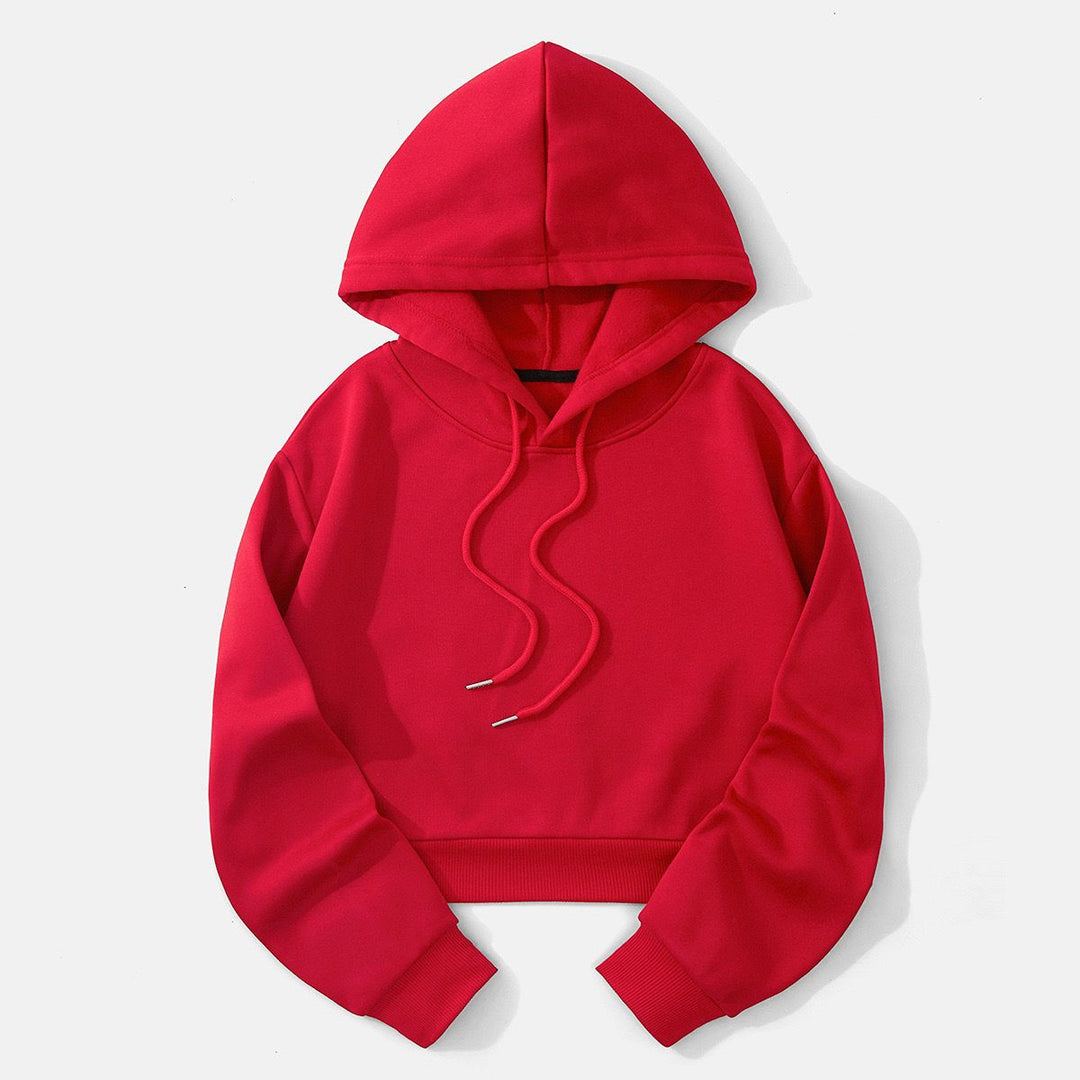 Women's Cropped Hoodie with Soft Fleece Interior and Elastic Ribbed Hem