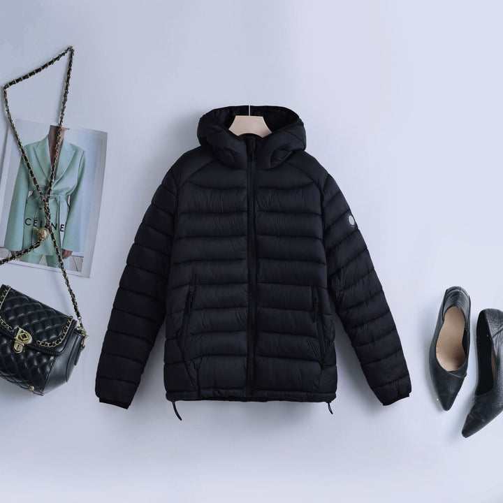 Women's Nano Ultralight Quilted Hooded Jacket with Thermal Insulating Filling and Adjustable Drawstring