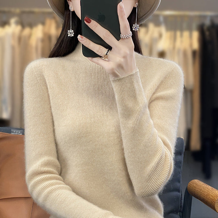 Women's Slim Fine Knit Mock Neck Sweater made of Fine Angora Blend