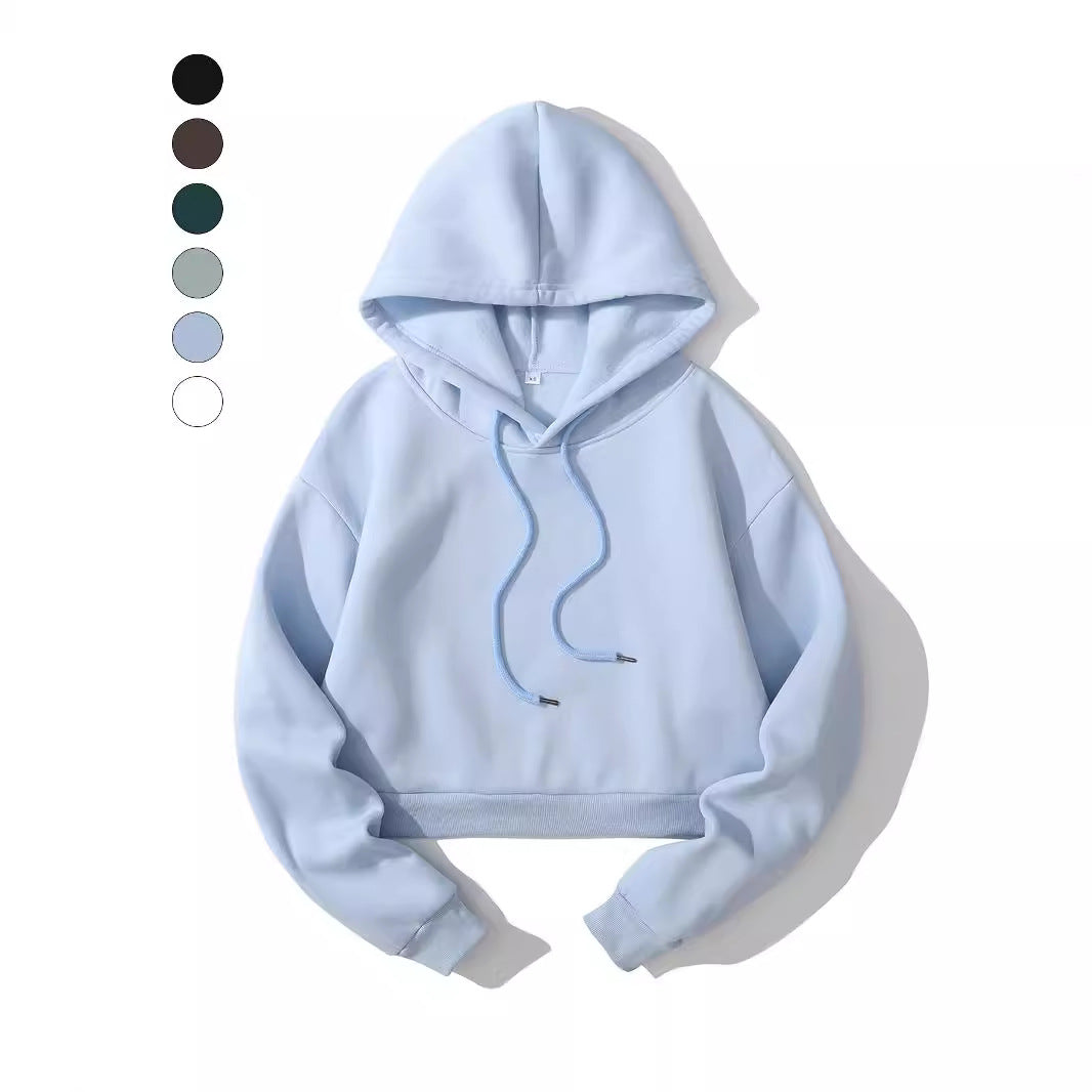 Women's Cropped Hoodie with Soft Fleece Interior and Elastic Ribbed Hem