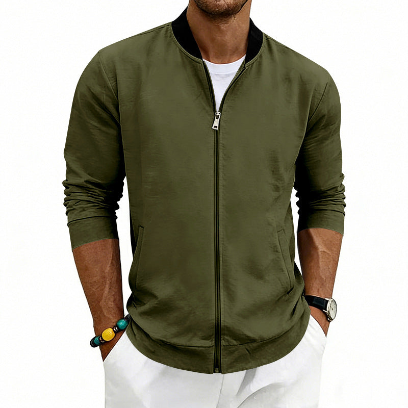 Men's Lightweight Bomber Jacket made of Jersey with Stand-up Collar, Elastic Cuffs, and Concealed Pockets