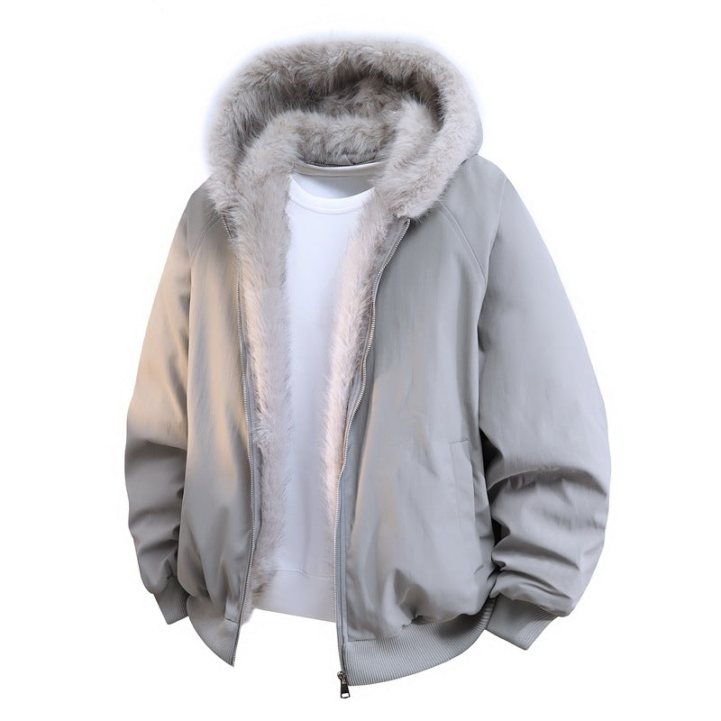 Men's Padded Bomber Jacket with Faux Fur Hood & Thermal Lining