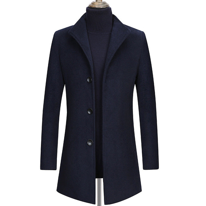 Men's Slim Fit Wool Blend Coat with Shirt Collar, Lightweight Thermo Lining and Hidden Button Placket