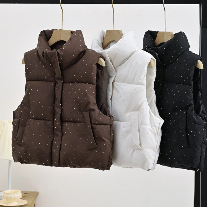 Women's Insulated Sleeveless Padded Gilet with Quilted Stand-up Collar