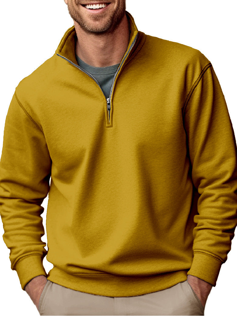 Men's Half-zip Sweatshirt with Stand-up Collar and Soft Fleece Interior Lining