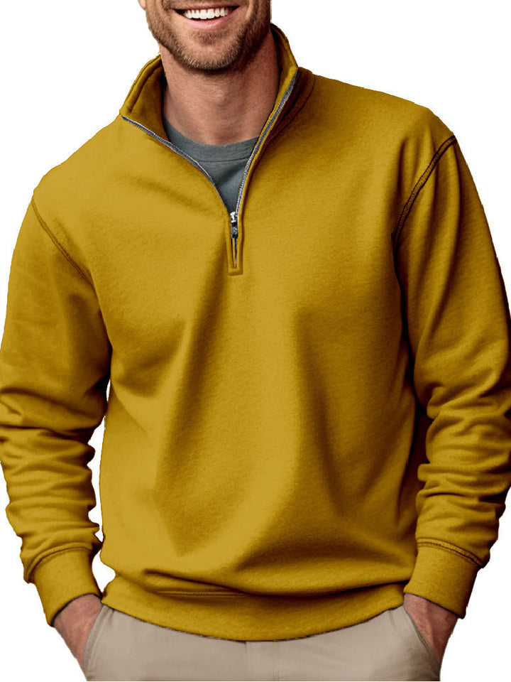 Men's Half-zip Sweatshirt with Stand-up Collar and Soft Fleece Interior Lining
